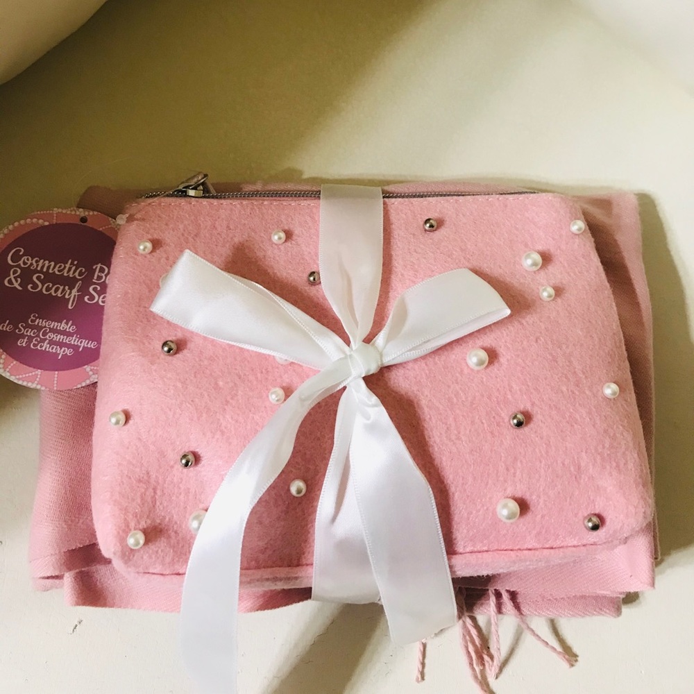 Scarf/pashmina & Make up bag with pearls